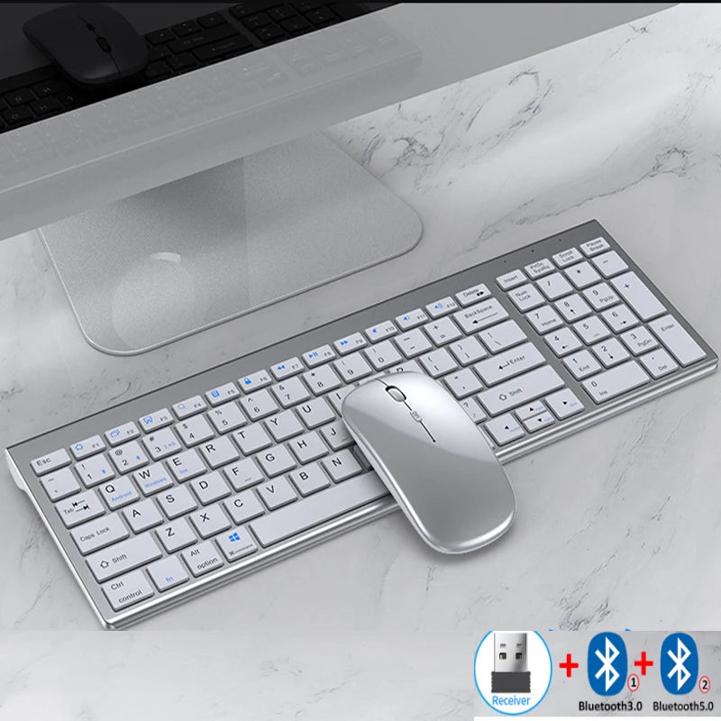 Slim Rechargeable Bluetooth Keyboard and Mouse Set for Laptop Computer 2.4G USB Wireless Keyboard and Mouse Combo