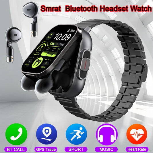 2025 Smart Watch with Bluetooth Earphones - 2-in-1 GPS Tracking, Heart Rate Monitoring, and Music Playback for Men