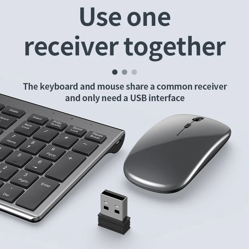 Slim Rechargeable Bluetooth Keyboard and Mouse Set for Laptop Computer 2.4G USB Wireless Keyboard and Mouse Combo