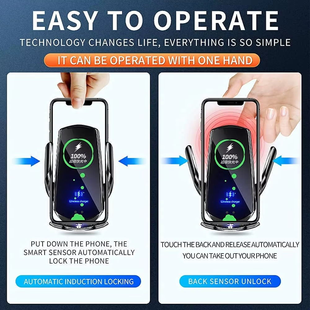 Q3 Smart Sensor Car Phone Wireless Charger 15W Fast Charging Auto-Clamping Car Phone Holder for Iphone and All Qi Enable Android